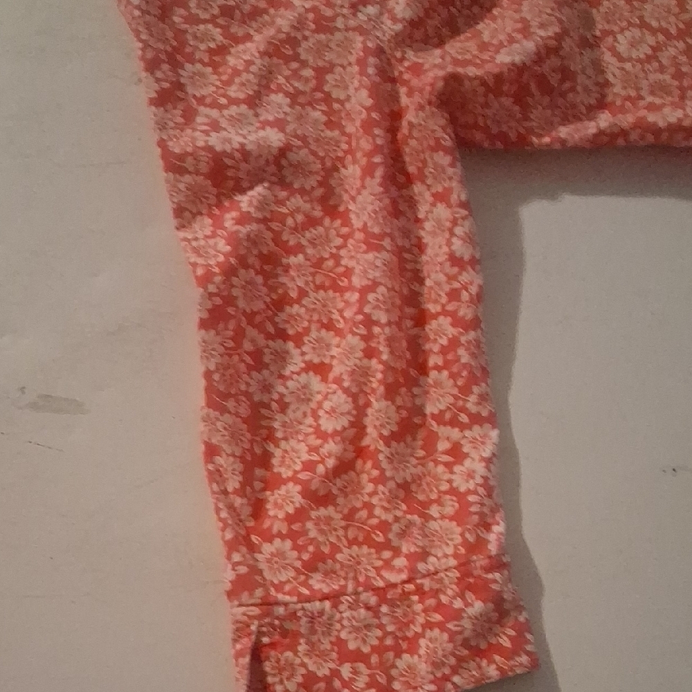 Alfred Dunner Orange White Floral Button Down Blouse Shirt Size 14 3/4 Sleeve - Picture 4 of 10